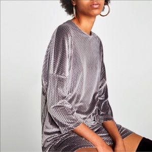 ZARA  Grey Diamond Velvet Oversized Tshirt Dress